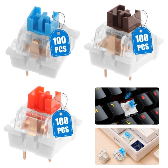 Grusce 300PCS Keyboard Clicker, Blue Red Brown 3 Pin LED Mechanical Keyboard Switch Crisp Tactile Feedback for Typing Gaming