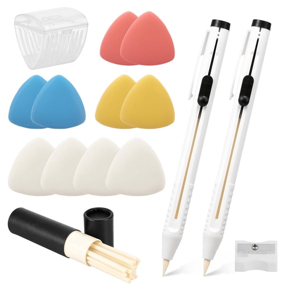 NUAHRHY 38Pcs Sewing Chalk Pen and Refill Tailors Pencil with Sharpener Professional Chalk Pencil Refillable Cartridge Set for Fabric Sewing Quilting