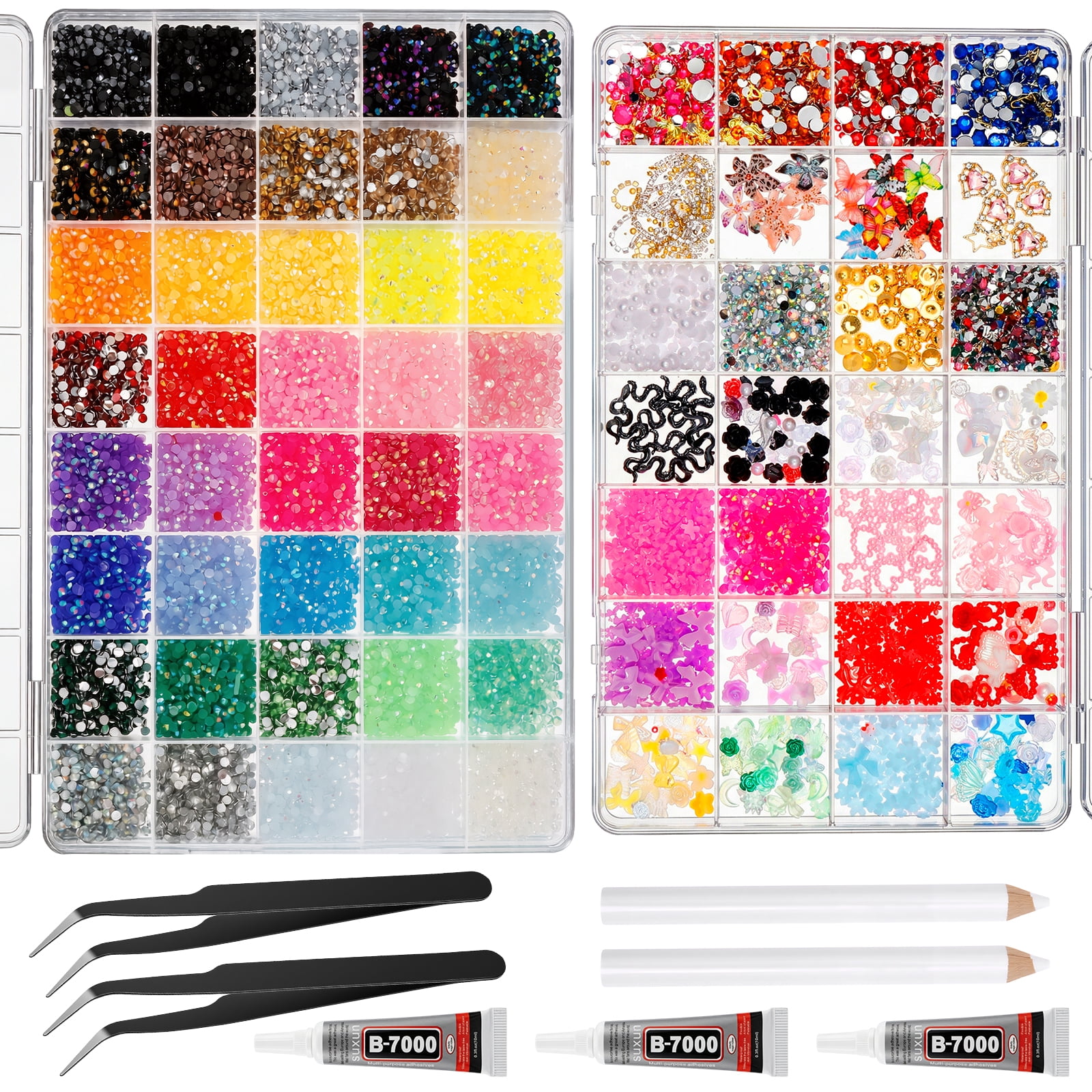 NUAHRHY 3D Nail Charms and Gems Cute Nail Rhinestones and Charms for Nails Design with 3 Glue for Shoes Clothing Hat Art Decoration