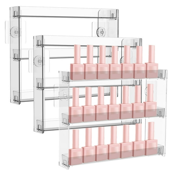 Grusce 3PCS 3 Layers Makeup Organizer, 3 Tier Display Rack, Clear Paint Rack Holder, Wall Mount Plastic Nail Polish Display Rack, Versatile Craft Paint Storage Organizer for Bedroom Bathroom