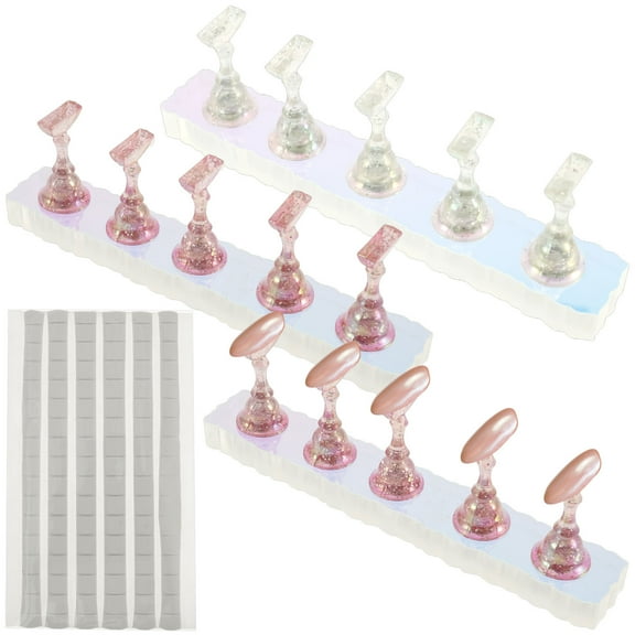 Grusce 3PCS Acrylic Nail Display Stands, Magnetic Aurora Beginner Practice Nail Tip Holder for Press On Painting Displaying