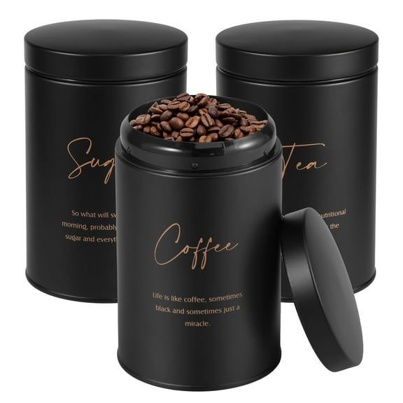 Grusce 3PCS Coffee Tea Sugar Container Set, Metal Vintage Kitchen Canister Set with Airtight Lids, Food Storage Container Jars for Kitchen Counter, Farmhouse Home Decor for Coffee, Sugar, Tea, Flour