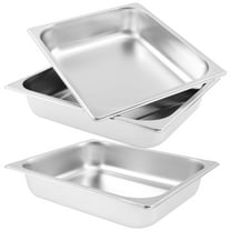 Grusce 3PCS Stainless Steel Steam Table Pans, 4L Breading Food Pan Trays, 2.5 Inch Deep Stackable Hotel Pan for Chafing Dishes, Buffet Food, Restaurants, Party Catering Supplies