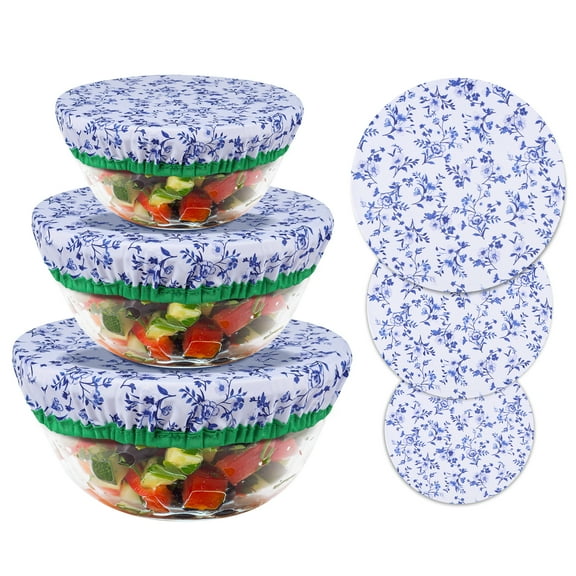 Grusce 3Pcs Bowl Covers Cotton Cloth Dish Covers Elastic Food Storage Container Cover Reusable Bread Bowl Covers 3 Size Fabric Food Covers for Home Kitchen Food Fruits Leftover