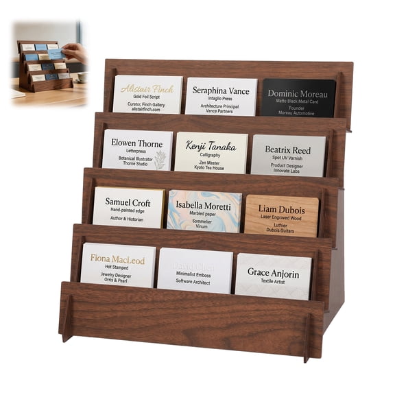 Grusce 4 Layers Greeting Card Display Stand, Wood Greeting Card Organizer, Multifunctional Pamphlet Rack, Desktop Brochure Organizer for Craft Show Retail Sales