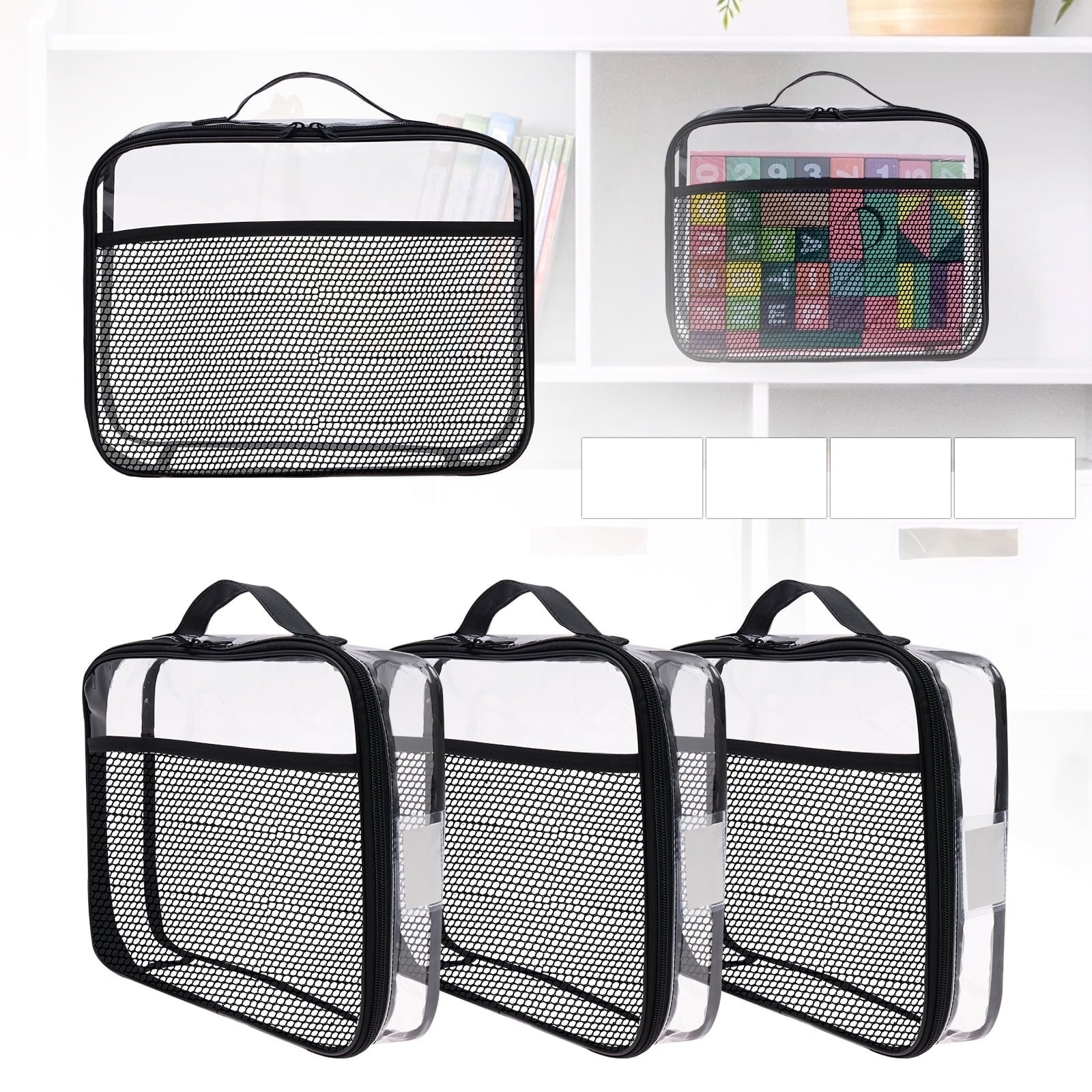 Grusce 4 Packs PVC Zippered Blocks Set Toy Storage Bag, Durable Waterproof Foldable Organizer, Board game Storage Organizer Case, Portable Playroom Cleanup Solution for Toys, Books, Art Supplies