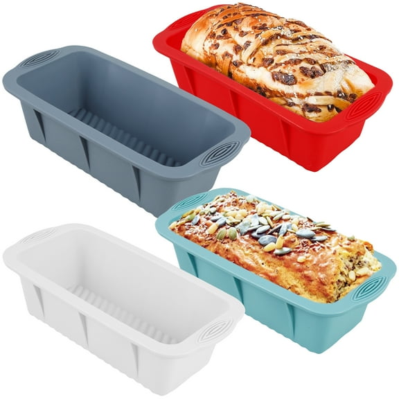 Grusce 4 Pcs Silicone Bread Loaf Pan Flexible Rectangular Baking Mold Nonstick Bread Pans Easy Release Loaf Pan for Oven Homemade Bread Cakes Toast Brownies Dishwasher Safe