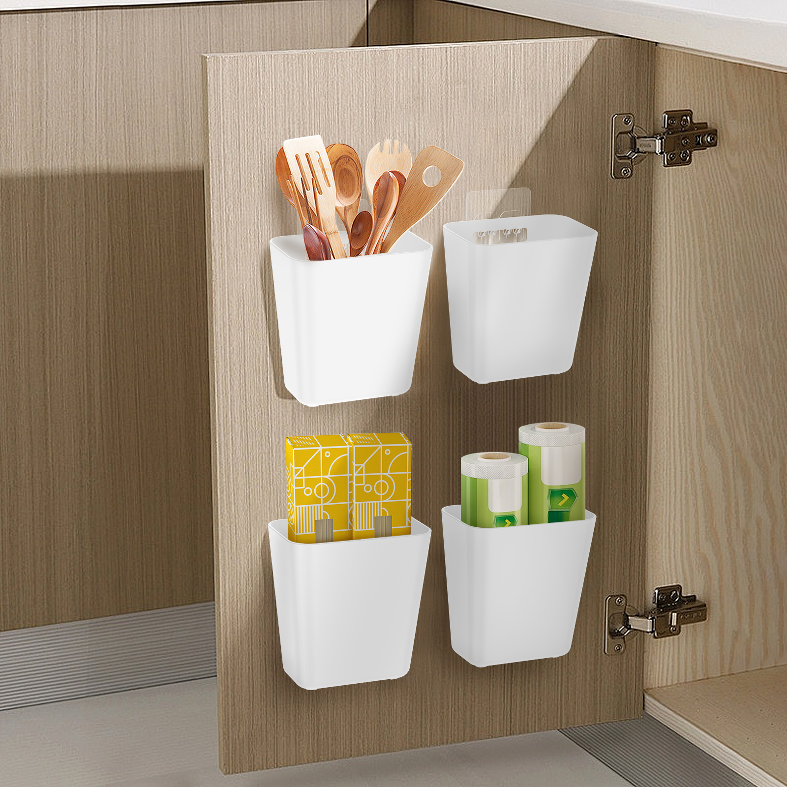 Grusce 4 Piece Kitchen Cabinet Door Storage Box, Self Adhesive Wall ...