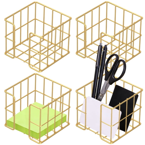 Grusce 4 Piece Sticky Note Holder, Memo Note Holder 3.74x3.74 Inches Cute Memo Cube Dispenser Mesh Desk Organizer for Notepad Pen and Pencil Ideal for Home or Office Supply