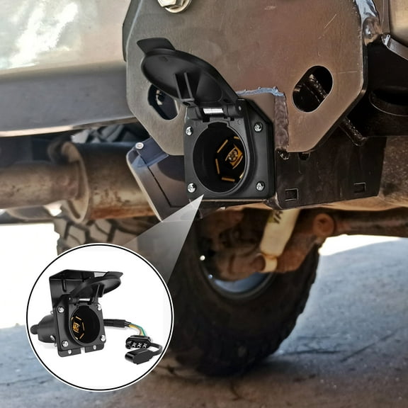 Grusce 4 Pin to 7 Way Trailer Adapter with Mounting Bracket 4 Way Flat to 7 Way Round Blade Reverse Wiring Harness Connector Trailer Light Adapter 16AWG Copper Wire Trailer Light Plug for RV
