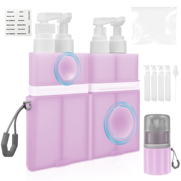 Grusce 4-in-1 Travel Toiletry Container, 4 Pack 2Oz Leak Proof Travel Bottle Set with Suction Cup for Smooth Wall, Portable Refillable Dispenser Bottle for Shampoo Conditioner Body Wash Lotion