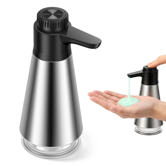 Grusce 400ML Stainless Steel Hand Soap Dispenser, Refillable Dish Soap Dispenser, Countertop Lotion Pump Bottle with Adjustable Output for Shampoo Lotion Kitchen Bathroom