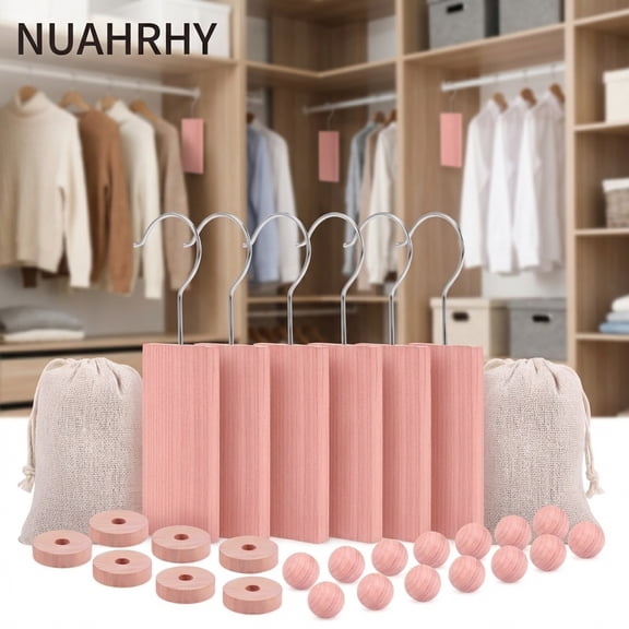 NUAHRHY 40Pcs Cedar Blocks for Clothes Storage, Aromatic Planks with Metal Hooks, Natural Cedarwood Ball and Chips for Closets, Drawers, Fresh Essentials