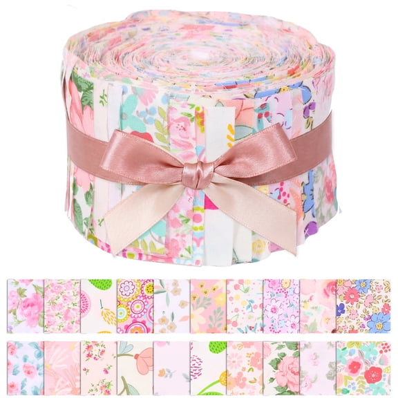 NUAHRHY 40Pcs Jelly Roll Fabric Strip Floral Print Cotton Quilting Patchwork Strip Decorative DIY Craft Patchwork Roll for Quilting and Sewing