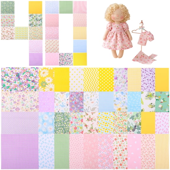 Grusce 40Pcs Quilting Patchwork Fabric Patchwork Cotton Fabric DIY Handmade Sewing Quilting in Different Designs for DIY Crafts Projects Supplies (10 x 10 Inches )