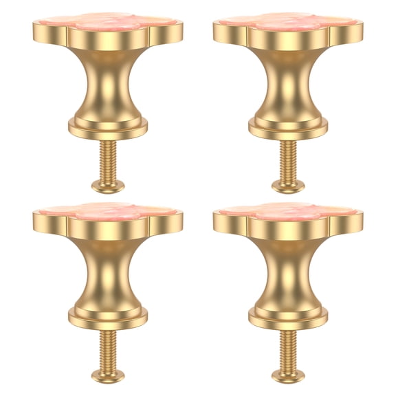 Grusce 4PCS Brass Four Leaf Clover Shape Closet Knob for Wardrobe Dresser Single Hole Cabinet Door Knob with Screw for Bedroom Living Room