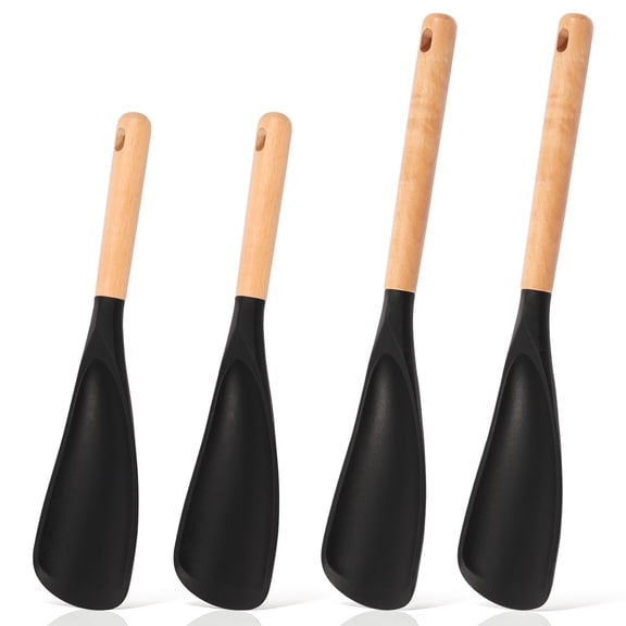 FUYGRCJ 4 Pack Cooking Spoons, Wood Handle Silicone Spatula, 11.4 & 13.4inch Multifunction Spatula Spoon, Heat Resistant Cooking Utensils, BPA-Free Kitchen Gadgets Utensil Set for Nonstick Cookware