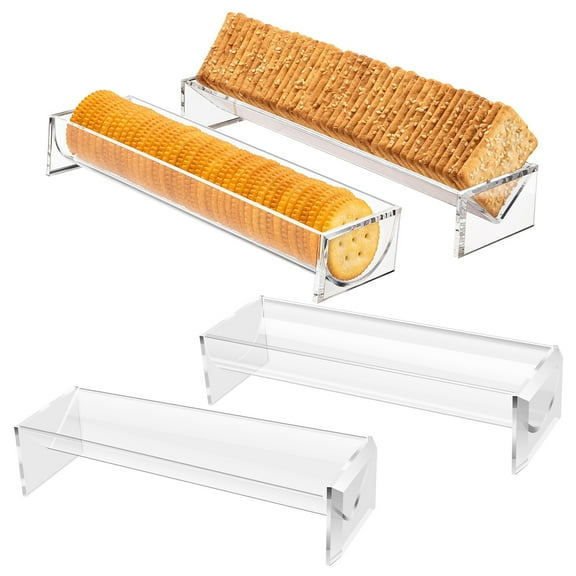Grusce 4PCS Cracker Serving Tray, Clear Cracker Holder Acrylic Cracker Serving Stand, Reusable Biscuit Holder Multipurpose Cracker Serving Tray, for Home Party Events 8.75x2.75x1.5 inch
