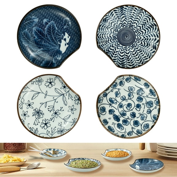 Grusce 4PCS Spoon Rest Ceramic Cooking Spoon Holder, Heat Resistant Utensil Rest Holder, Multipurpose Condiment Dish for Kitchen Counter Microwave Oven Refrigerator