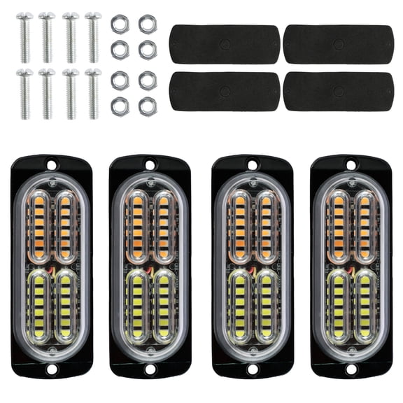 Grusce 4Pcs LED Flashing Lights 24-LED Super Bright Amber Emergency Lights with 32 Different Flashing Waterproof Hazard Warning Light Ultra Slim Flashing Lights Bar for 12V to 24V Vehicles and Cars