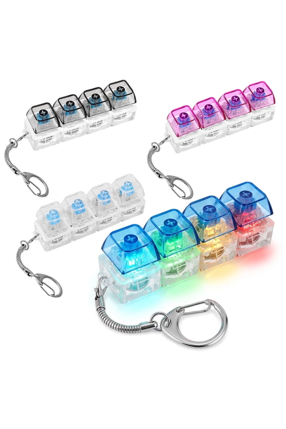 4Pcs Mechanical Key Button Keychain with LED Light Portable Finger Clicker Button Toy for Home Office Birthday Present