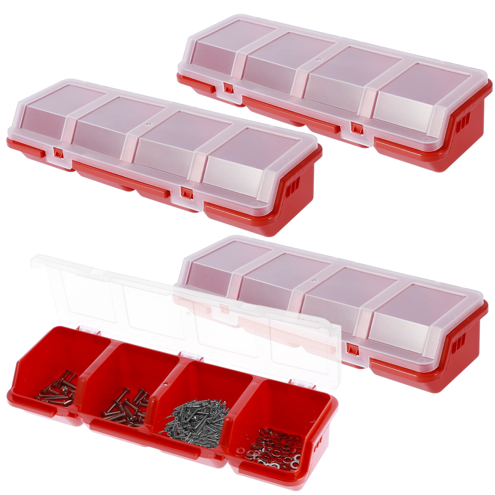 NUAHRHY 4Pcs Parts Storage Box Plastic Screw Organizer Box with 4 Compartment Small Tool Part Container Bin with Lid and Lock Durable Divided Hardware Storage Bin for Garage Workshop