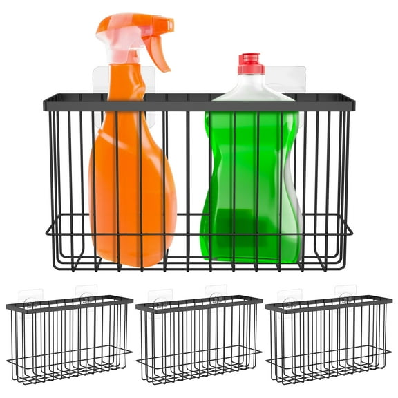 Grusce 4pcs Metal Kitchen Wrap Organizer Rack Rustproof Kitchen Cabinet Door Storage Box Wall Mounted Storage Box No Drilling Needed for Bathroom