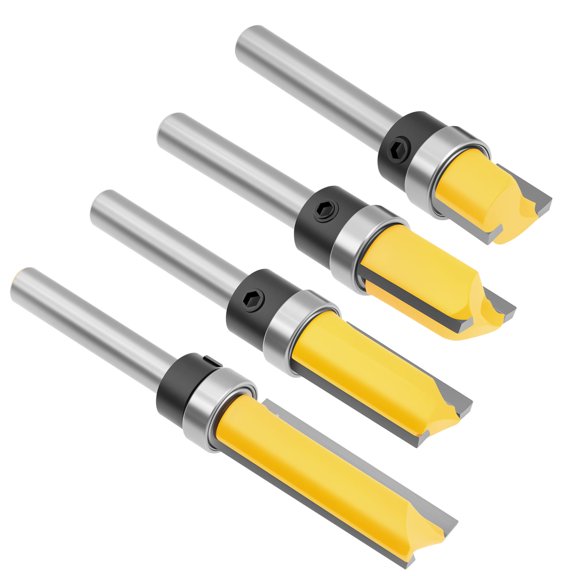 Grusce 4pcs Pattern Flush Trim Router Bit Set Carbide Bearing Carbide Router Bits Precision Cutting Milling Cutter Tool for Wood