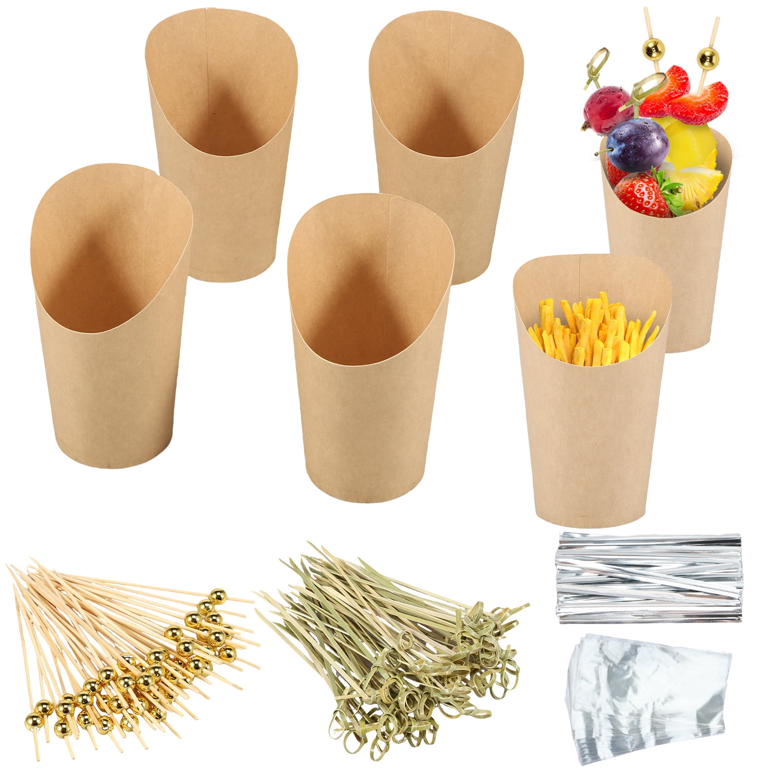 NUAHRHY 50 Pcs Charcuterie Cups with 200 Bamboo Sticks 50 Bags and 50 ...