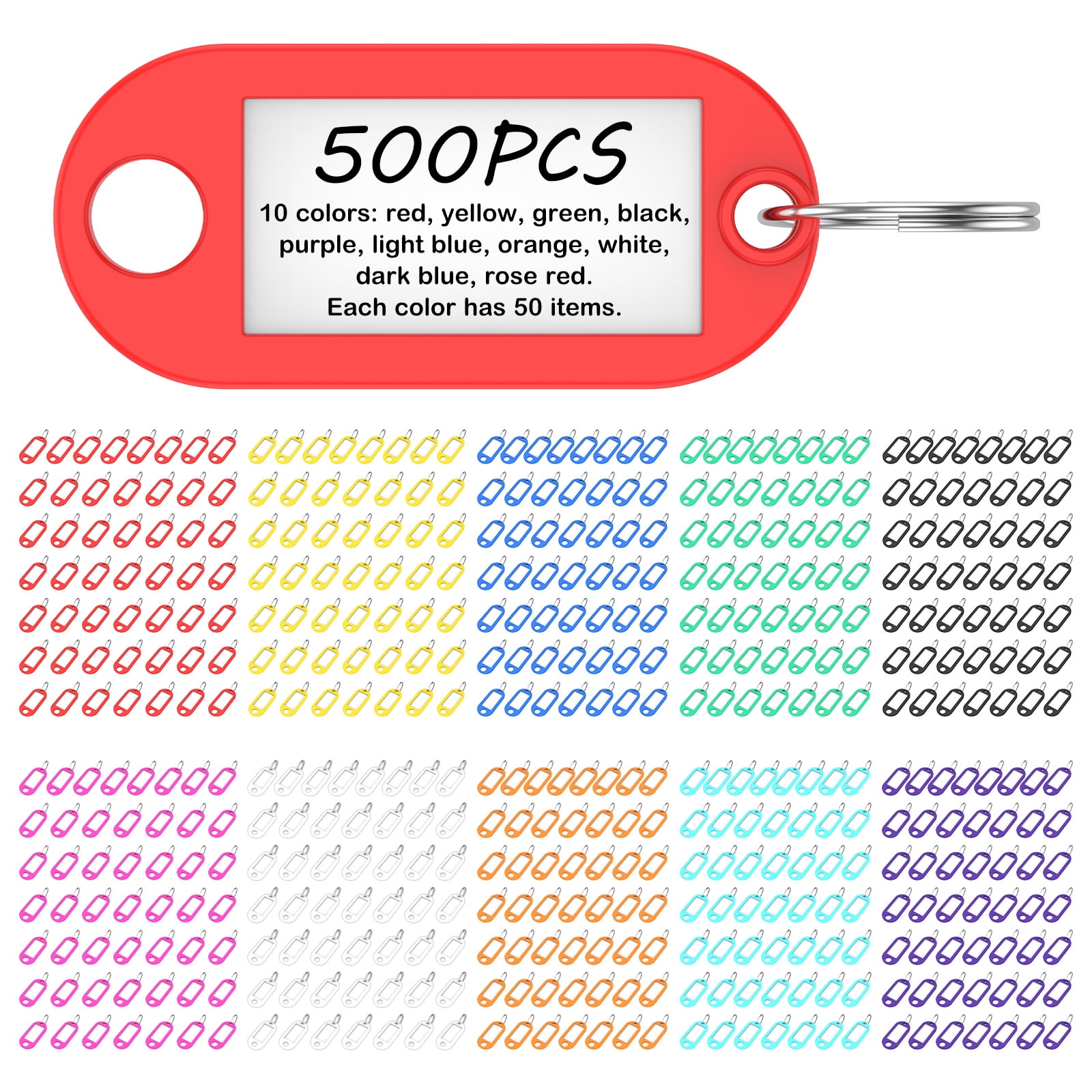 Grusce 500 Pack Tough Plastic Key Tag with Split Ring and Clear Label Window Portable Key Label for Keychain Suitcase USB Drive Toolbox