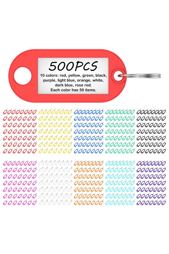 500 Pack Tough Plastic Key Tag with Split Ring and Clear Label Window Portable Key Label for Keychain Suitcase USB Drive Toolbox