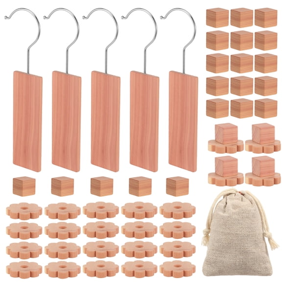 Grusce 55PCS Cedar Blocks, Natural Cedarwood Aromatic Cedar Wood Planks Sachet Included, Cedar Chips, Aromatic Cedar Wood Balls Cedar Accessories for Clothes Drawer Wardrobe Closets Storage