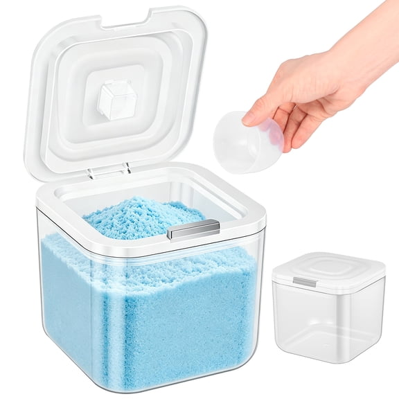 Grusce 5L Laundry Detergent Dispenser and Pods Container, 169oz Large Clear Laundry Powder Storage Bin with Measuring Cup