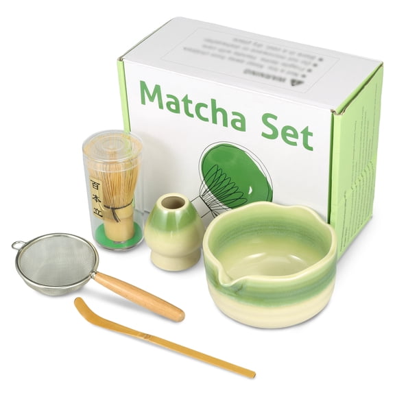 Grusce 5PCS Ceramic Matcha Set, Matcha Tea Kit, Good Mixing Effect Tea Making Kit Easy to Clean Suitable for Party Picnic