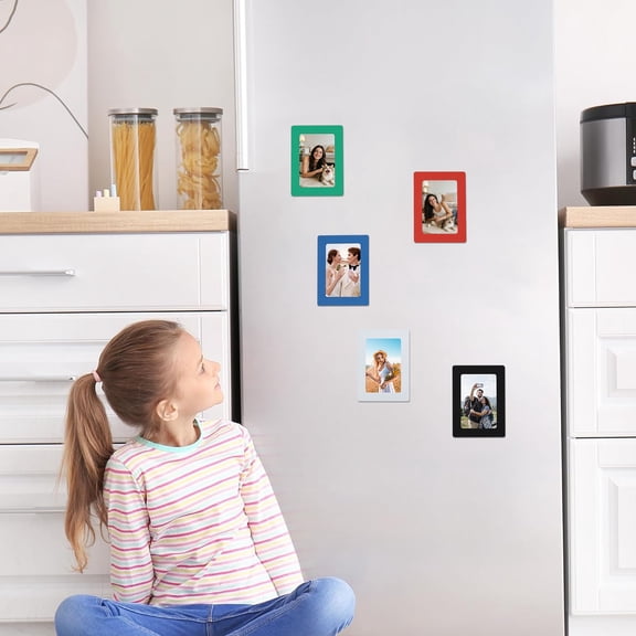 Grusce 5Pcs Magnetic Picture Frames for Refrigerator, Colorful Fridge Picture Frame, Clear Mini Frames for Instant Photo, 4.52"x6.18" Magnetic Instax Frame for Fridge Home Locker School Decor