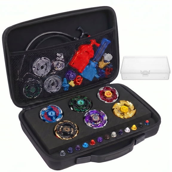 Grusce 6 Slots Battling Top Storage Case, Gyro Carrying Organizer, Portable Toy Storage Box with Hand Strap for Spinning Top and Launcher