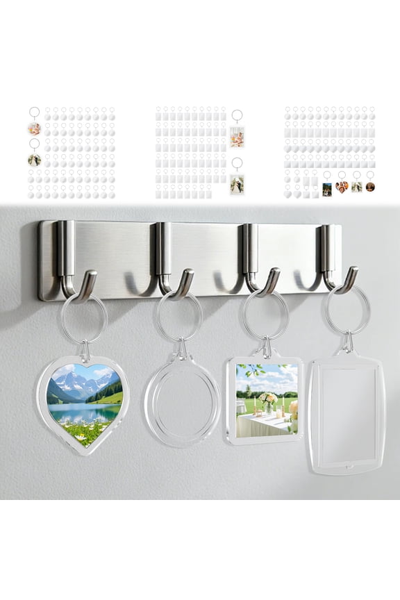 60Pcs Blank Photo Insert Keychains, 4 Shapes Photo Snap in Keychain, DIY Key Rings Double Sided, Small Picture Frames Photo Keyring for Family Friends Presents Craft Personalised