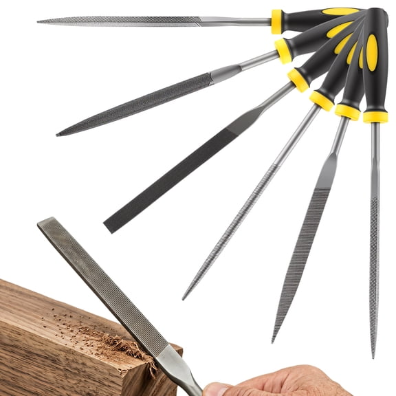 Grusce 6PCS Metal Needle File Set, GCr15 Bearing Steel Mini Hand Needle File Tool with Nonslip Grip, Flat/Round/Square/Half Round/Triangular/Pointed Flat for Plastic Wood Metal