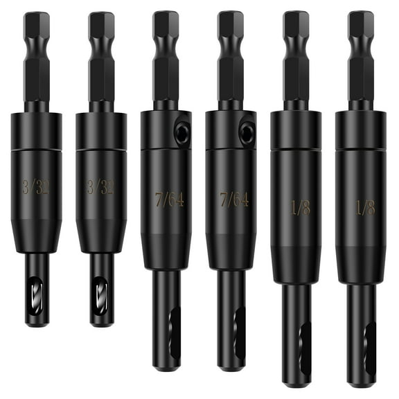 Grusce 6Pcs Self Centering Drill Bit Set 1/4 inch Hex Shank Centering Hinge Drill Bit Set Carbon Steel Center Finding Drill Bit Rustproof Multipurpose Hinge Drill Bit Set for Woodworking Window