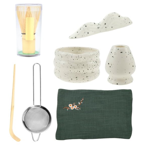 Grusce 7PCS Matcha Tea Set, Elegant Matcha Kit with Whisk Bowl Whisk Holder Scoop Sifter, Tea Making Tools for Presenting and Personal Use