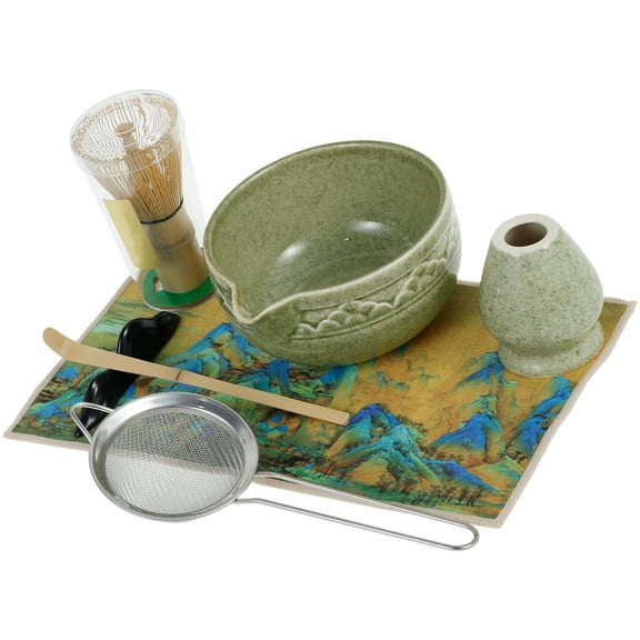 Grusce 7PCS Matcha Whisk Set, Matcha Tool Kit with Matcha Strainer Exquisite Ceramic Matcha Set, Safe Sturdy Matcha Whisk and Bowl Set for Tea Lovers