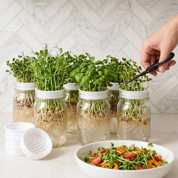Grusce 8 Pack Microgreens Growing Kit Compatible with Mason Jar, Deep and Shallow Hydroponic Sprouting Tray for Indoor Gardening Easy Indoor Microgreens Grower for Kitchen Herb and Home Growing