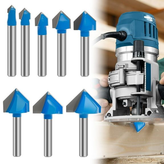 Grusce 8pcs 90 Degree V Groove Router Bit Set Carbide 1/4 Inch Shank V Carve CNC Router Bit Woodworking Tool for Cutting Grooving