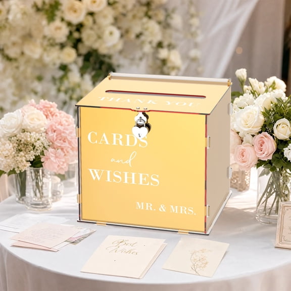 Grusce Acrylic Card Box with Lock & Slot, Classy Wedding Card Boxes for Reception, Luxury Money Gift Cards Box for Party Engagement Bridal Shower Luxury Wedding Table Decor