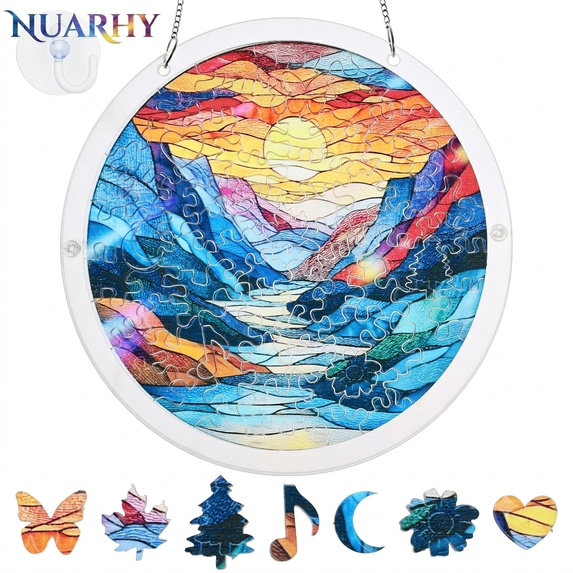 Puzzles Suncatcher Window Hanging 7inch Sun Catcher Puzzles Window Decoration for Women Men Mom Birthday Home Decor ( Style 2: D Style )