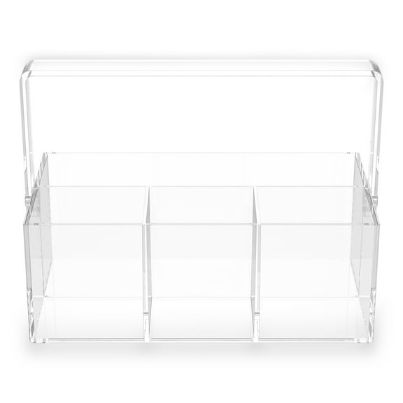 Grusce Acrylic Silverware Organizer with Handle and 4 Compartments Multipurpose Cutlery Caddy for Countertop Table Buffet and Picnic Clear