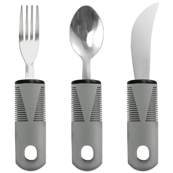 Grusce Adaptive Utensil Set, Stainless Steel Adaptive Cutlery Set, Anti Shake Weak Hand Grip Tools with Ergonomic Handle for Elderly