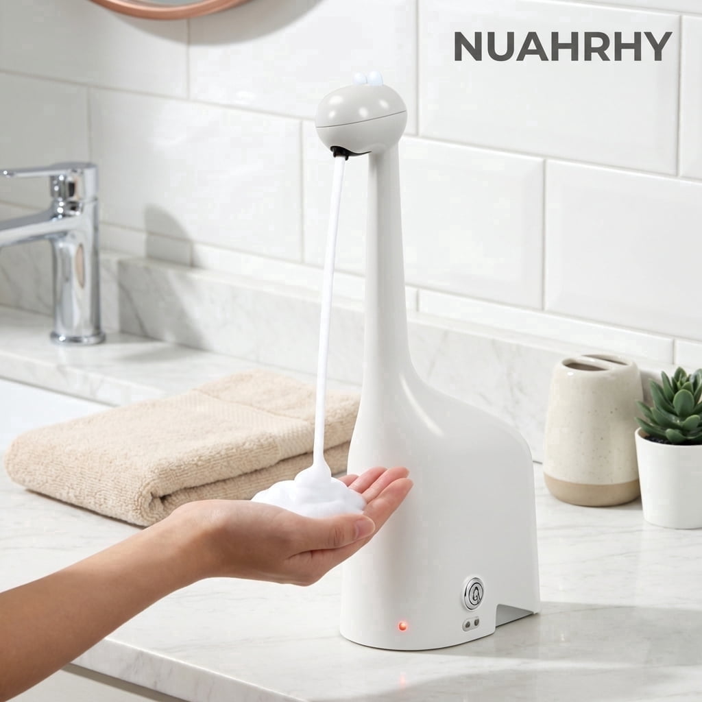 NUAHRHY Automatic Foaming Soap Dispenser, Giraffe Shaped 10oz Touchless Smart Dispenser, Whimsical Design Rechargeable with Infrared Sensor IPX5 Waterproof for Bathroom Kitchen, Unique Decor