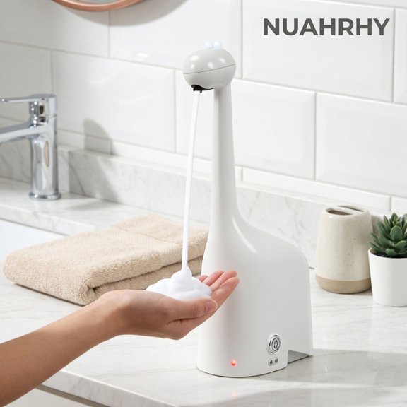 NUAHRHY Automatic Foaming Soap Dispenser, Giraffe Shaped 10oz Touchless Smart Dispenser, Whimsical Design Rechargeable with Infrared Sensor IPX5 Waterproof for Bathroom Kitchen, Unique Decor