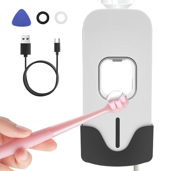 Grusce Automatic Toothpaste Dispenser, Wall Mounted Rechargeable Electric Toothpaste Squeezer with 3 Gear Level, 700mAh Battery No Drill Countertop Organizer for Kid and Adult